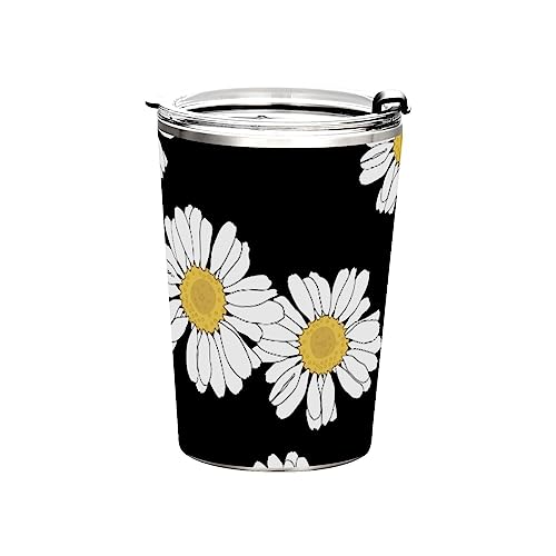 Kigai Stainless Steel Water Bottles Tumbler with Lids & Straws Vacuum Insulated Leak Proof Travel coffee Mug BPA FREE Smoothie Cup 12 OZ, Black White Daisy