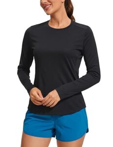 crz yoga womens upf 50+ sun shirts long sleeve uv protection workout tops lightweight quick dry outdoor hiking running shirts black medium