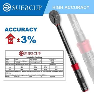 SUERCUP 3/8-Inch Drive Click Torque Wrench - 5-45 Ft-Lb/6.8-61Nm, ±3% High Accuracy Torque Wrench，Dual-Direction Adjustable 72 tooth Click Torque Wrench for Bike, Motorcycle and Car Repair