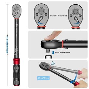 SUERCUP 3/8-Inch Drive Click Torque Wrench - 5-45 Ft-Lb/6.8-61Nm, ±3% High Accuracy Torque Wrench，Dual-Direction Adjustable 72 tooth Click Torque Wrench for Bike, Motorcycle and Car Repair