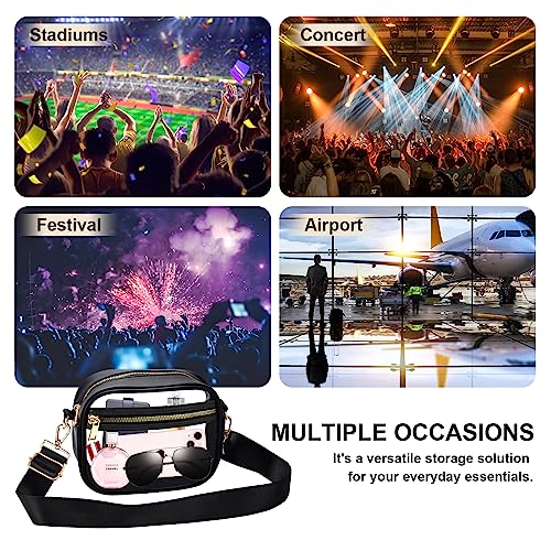 Fibrdoo Clear Bag Stadium Approved, Leather Clear Crossbody Purse Bag for Concerts Sports Events Festivals (Black)