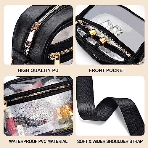 Fibrdoo Clear Bag Stadium Approved, Leather Clear Crossbody Purse Bag for Concerts Sports Events Festivals (Black)