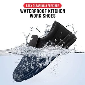 LARNMERN Non Slip Work Shoes for Women Walking Sneakers Kitchen Chef Slip Resistant Shoe Waterproof Food Service Restaurant Slip on Casual Fashion Working Footwear Comfortable Lightweight(Black/9.5)