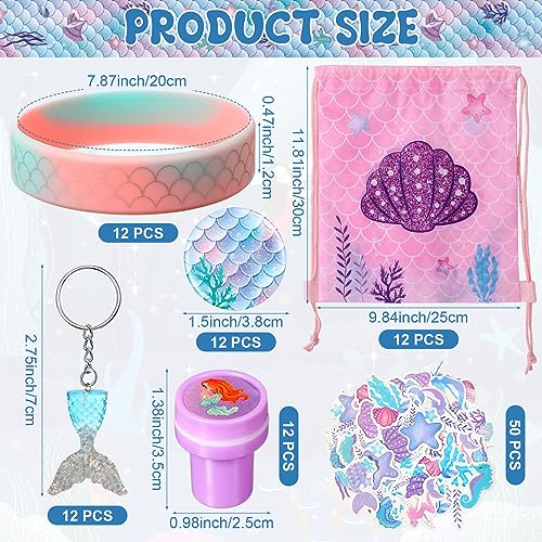 Sasylvia 110 Pcs Mermaid Party Supplies Favors Include Mermaid Silicone Bracelets Button Pins Mermaid Drawstring Bags Stamps Keychains Stickers for Kids Girls Mermaid Theme Birthday Party Supplies