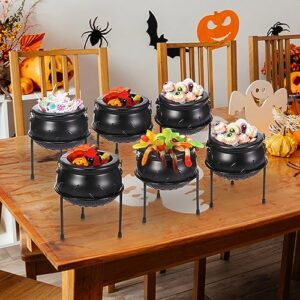 jenaai 6 pcs halloween witch cauldron plastic black candy serving bowl on stand, black witch cauldron candy holder for home indoor outdoor kitchen halloween party decorations