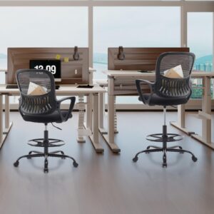 Drafting Chair Tall Office Chair Standing Desk Chair with Thicker Seat, Tall Desk Chair Ergonomic High Office Chair with Adjustable Foot-Ring, Counter Height Office Chairs for Bar Height Desk