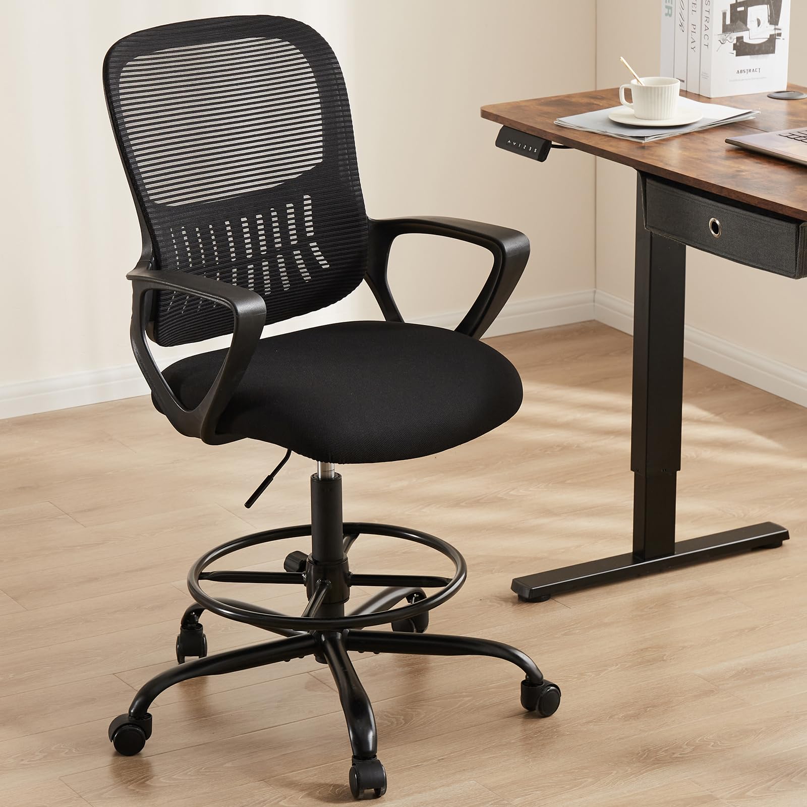 Drafting Chair Tall Office Chair Standing Desk Chair with Thicker Seat, Tall Desk Chair Ergonomic High Office Chair with Adjustable Foot-Ring, Counter Height Office Chairs for Bar Height Desk