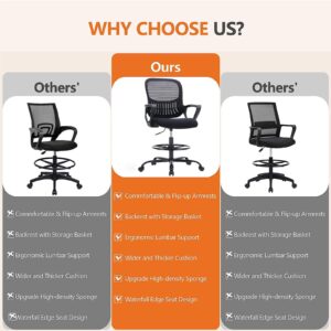 Drafting Chair Tall Office Chair Standing Desk Chair with Thicker Seat, Tall Desk Chair Ergonomic High Office Chair with Adjustable Foot-Ring, Counter Height Office Chairs for Bar Height Desk