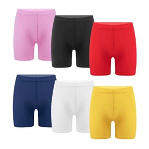 tiaobug 6 packs kids girls soft safety shorts stretchy underskirt pants gymnastic cycling athletic shorts bottoms yellow&red&hot pink&navy blue&black&white 5-6 years