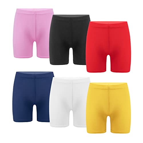 TiaoBug 6 Packs Kids Girls Soft Safety Shorts Stretchy Underskirt Pants Gymnastic Cycling Athletic Shorts Bottoms Yellow&Red&Hot Pink&Navy Blue&Black&White 5-6 Years