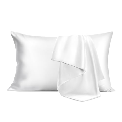 BEDELITE Satin Pillowcase for Hair and Skin, Upgraded Satin Pillow Cases Standard Size with Hidden Zipper 20x26 Inches, Ultra Smooth and Soft Cooling Pillow Cases for Hot Sleepers(White, 1 Pack)