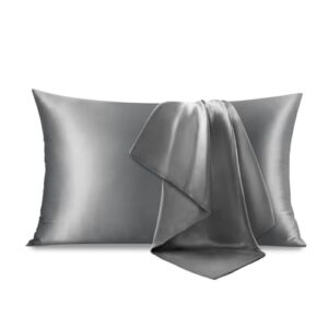 bedelite satin pillowcase for hair and skin, upgraded satin pillow cases standard size with hidden zipper 20x26 inches, ultra smooth and soft cooling pillow cases for hot sleepers(grey, 1 pack)