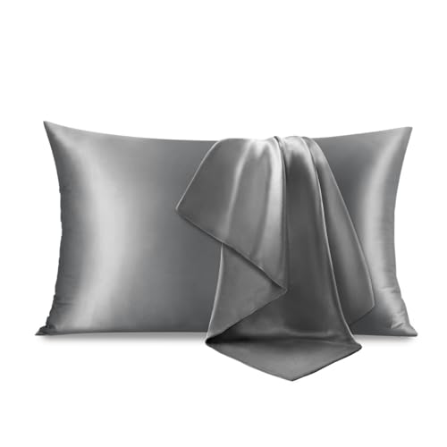 BEDELITE Satin Pillowcase for Hair and Skin, Upgraded Satin Pillow Cases Standard Size with Hidden Zipper 20x26 Inches, Ultra Smooth and Soft Cooling Pillow Cases for Hot Sleepers(Grey, 1 Pack)