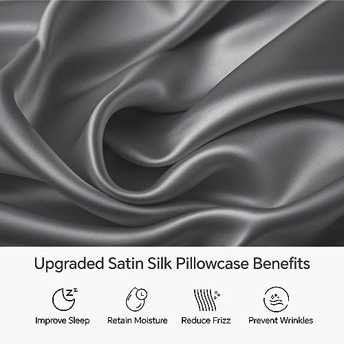 BEDELITE Satin Pillowcase for Hair and Skin, Upgraded Satin Pillow Cases Standard Size with Hidden Zipper 20x26 Inches, Ultra Smooth and Soft Cooling Pillow Cases for Hot Sleepers(Grey, 1 Pack)