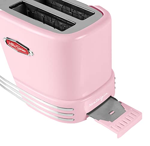 Nostalgia Retro Countertop Microwave Oven - Large 800-Watt - 0.9 cu ft - 12 Pre-Programmed Cooking Settings - Digital Clock - Kitchen Appliances - Pink & Retro Wide 2-Slice Toaster, Vintage Design