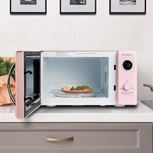 Nostalgia Retro Countertop Microwave Oven - Large 800-Watt - 0.9 cu ft - 12 Pre-Programmed Cooking Settings - Digital Clock - Kitchen Appliances - Pink & Retro Wide 2-Slice Toaster, Vintage Design