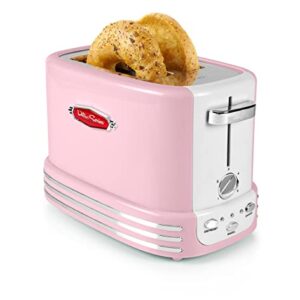 Nostalgia Retro Countertop Microwave Oven - Large 800-Watt - 0.9 cu ft - 12 Pre-Programmed Cooking Settings - Digital Clock - Kitchen Appliances - Pink & Retro Wide 2-Slice Toaster, Vintage Design