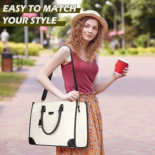 NUBILY Laptop Bag for Women 15.6 inch Lightweight Canvas Tote Waterproof Work Shoulder Bags Large Capacity Computer Professional Office Business Briefcase Casual Handbag Travel College, Black