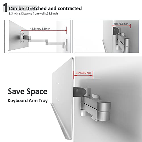 HM&DX Wall Mount Adjustable Keyboard Tray,Keyboard and Mouse Tray Wall Mount,Height Adjustable Typing Platform,sit-Stand Keyboard Arm Keyboard Bracket,Swivel Keyboard Tray for Home Office