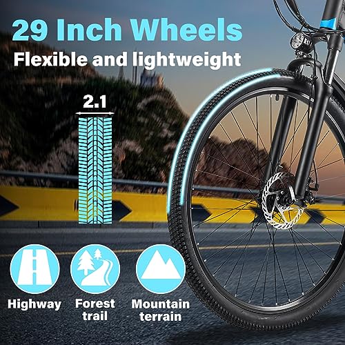 E·Bycco 29'' Electric Bike for Adults, 750W, 48V 13Ah Battery, 28-32MPH, 21 Speed, Lockable Suspension Electric Mountain Bicycle, Pedal Assist Cruise Commuter Ebike, UL Tested