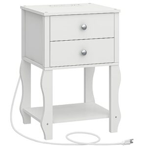 white nightstand with charging station,2 ac and 2 usb power outlets, small end table with 2 drawers, mid-centry modern nightstand for bedroom,dormitory,11.81" d x 15.35" w x 21.85" h xxctg03w-e