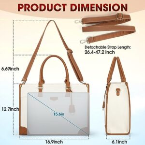 NUBILY Laptop Bag for Women 15.6 inch Lightweight Canvas Tote Waterproof Work Shoulder Bags Large Capacity Computer Professional Office Business Briefcase Casual Handbag Travel College, Brown
