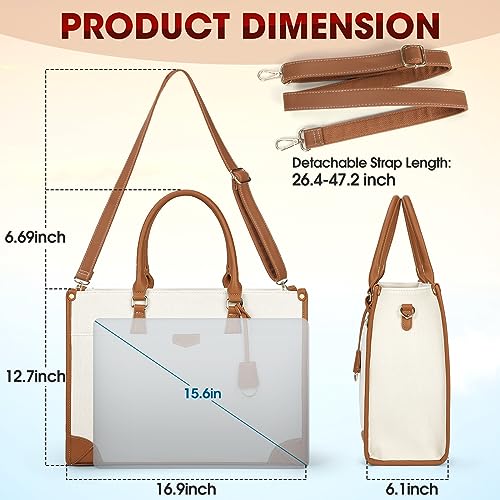 NUBILY Laptop Bag for Women 15.6 inch Lightweight Canvas Tote Waterproof Work Shoulder Bags Large Capacity Computer Professional Office Business Briefcase Casual Handbag Travel College, Brown