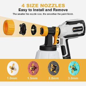 PULENDY Paint Sprayer, 700W HVLP Spray Gun with Cleaning & Blowing Joints, 4 Nozzle Sizes & 3 Spray Patterns, Easy to Clean, for Furniture, Cabinets, Fences, Walls, Doors, DIY Projects, etc. PL42