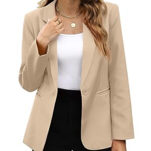 Sucolan Open Front Blazer for Women Business Causal Suit Jackets Fitted Long Sleeve Blazer Jackets Khaki M