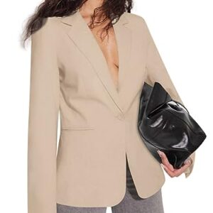 Sucolan Open Front Blazer for Women Business Causal Suit Jackets Fitted Long Sleeve Blazer Jackets Khaki M