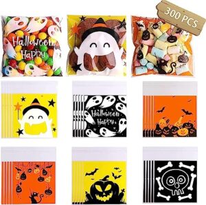 hfpengzan 300 pcs halloween cellophane candy bags,self adhesive clear cookie treat bags for kids halloween party favor supplies