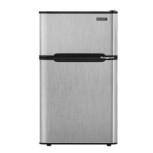 Euhomy Mini Fridge with Freezer, 3.2 Cu.Ft Compact Refrigerator with freezer, 2 Door Mini Fridge & BLACK+DECKER EM720CB7 Digital Microwave Oven with Turntable Push-Button Door, Child Safety