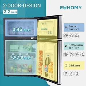 Euhomy Mini Fridge with Freezer, 3.2 Cu.Ft Compact Refrigerator with freezer, 2 Door Mini Fridge & BLACK+DECKER EM720CB7 Digital Microwave Oven with Turntable Push-Button Door, Child Safety