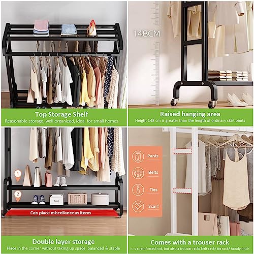 HM&DX Clothes Rack with Wheels,Double Rods Clothing Rack for Hanging Clothes,Heavy Duty Clothes Garment Racks,Industrial Pipe Clothes Rack,Metal Rolling Clothing Racks Organizer for Clothes Shoes