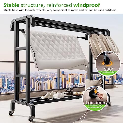 HM&DX Clothes Rack with Wheels,Double Rods Clothing Rack for Hanging Clothes,Heavy Duty Clothes Garment Racks,Industrial Pipe Clothes Rack,Metal Rolling Clothing Racks Organizer for Clothes Shoes