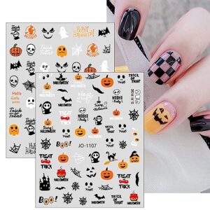 JMEOWIO 9 Sheets Halloween Nail Art Stickers Decals Self-Adhesive Pegatinas Uñas Pink Ghost Pumpkin Spider Web Cute Nail Supplies Nail Art Design Decoration Accessories