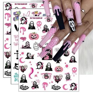 jmeowio 9 sheets halloween nail art stickers decals self-adhesive pegatinas uñas pink ghost pumpkin spider web cute nail supplies nail art design decoration accessories