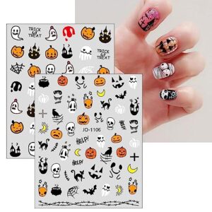 JMEOWIO 9 Sheets Halloween Nail Art Stickers Decals Self-Adhesive Pegatinas Uñas Pink Ghost Pumpkin Spider Web Cute Nail Supplies Nail Art Design Decoration Accessories