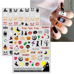 JMEOWIO 9 Sheets Halloween Nail Art Stickers Decals Self-Adhesive Pegatinas Uñas Pink Ghost Pumpkin Spider Web Cute Nail Supplies Nail Art Design Decoration Accessories