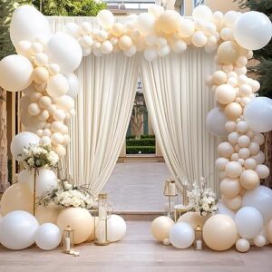 CO-AVE Champagne Backdrop Curtain for Parties 10x7ft Wrinkle Free Wedding Baby Shower Curtain Backdrop for Birthday Party Background Decorations White Chiffon Fabric Drapes 5x7ft, 2 Panels