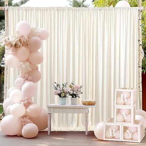 CO-AVE Champagne Backdrop Curtain for Parties 10x7ft Wrinkle Free Wedding Baby Shower Curtain Backdrop for Birthday Party Background Decorations White Chiffon Fabric Drapes 5x7ft, 2 Panels