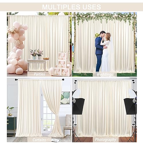 CO-AVE Champagne Backdrop Curtain for Parties 10x7ft Wrinkle Free Wedding Baby Shower Curtain Backdrop for Birthday Party Background Decorations White Chiffon Fabric Drapes 5x7ft, 2 Panels