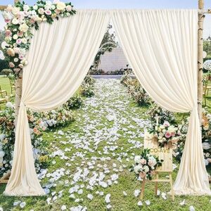 CO-AVE Champagne Backdrop Curtain for Parties 10x7ft Wrinkle Free Wedding Baby Shower Curtain Backdrop for Birthday Party Background Decorations White Chiffon Fabric Drapes 5x7ft, 2 Panels