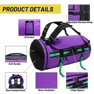 MIER Large Duffel Backpack Sports Gym Bag with Shoe Compartment, Heavy Duty and Water Resistant, Purple, 60L