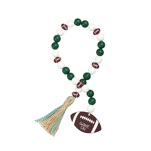 Football Wooden Beads Garland with Touchdown Wooden Tag Jute Rope Plaid Tassels Farmhouse Rustic Decor Tiered Tray Decorations Fall Season Party Home Ornaments