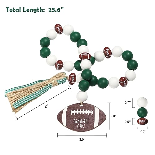 Football Wooden Beads Garland with Touchdown Wooden Tag Jute Rope Plaid Tassels Farmhouse Rustic Decor Tiered Tray Decorations Fall Season Party Home Ornaments