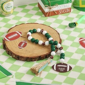 Football Wooden Beads Garland with Touchdown Wooden Tag Jute Rope Plaid Tassels Farmhouse Rustic Decor Tiered Tray Decorations Fall Season Party Home Ornaments