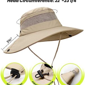 Sun Hat with High Ponytail Hole for Women, Womens UV Protection Wide Brim Foldable Waterproof Beach Bucket Safari Fishing Hat Khaki