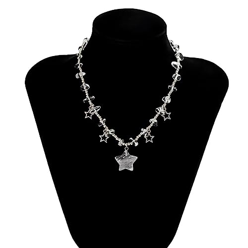 Azusa Sun Transparent Star Charms Pendant Choker Y2K Healing Crystal Necklace Summer Jewelry with Silver Chains for Teen Girls Women