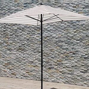 CLoxks Patio Umbrella Outdoor,Portable White and Light Brown Striped Pool Patio Umbrella, Rectangle Outside/Beach/Market Table Umbrella, Garden Umbrella Parasol